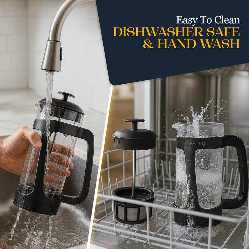 Espro صانعة القهوة الفرنسية ESPRO P3 - فلتر مزدوج مبتكر لصنع قهوة خالية من الرواسب، زجاج بوروسيليكات سميك مقاوم للحرارة - (18 أونصة) - Image 5